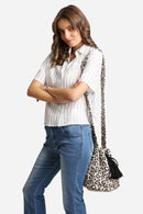 JBG221 Metallic Foil Leopard Straw Crossbody Bucket Bag - MiMi Wholesale