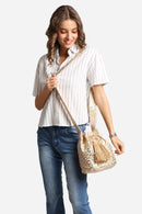 JBG221 Metallic Foil Leopard Straw Crossbody Bucket Bag - MiMi Wholesale