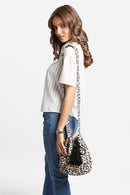 JBG221 Metallic Foil Leopard Straw Crossbody Bucket Bag - MiMi Wholesale