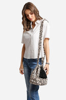 JBG221 Metallic Foil Leopard Straw Crossbody Bucket Bag - MiMi Wholesale