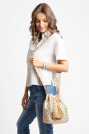 JBG221 Metallic Foil Leopard Straw Crossbody Bucket Bag - MiMi Wholesale