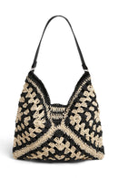 JBG230 Bianca Patterned Straw Hobo Tote Bag - MiMi Wholesale