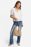 JBG230 Bianca Patterned Straw Hobo Tote Bag - MiMi Wholesale