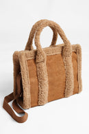 JBG302 Faux Suede and Sherpa Mini Tote/Crossbody Bag - MiMi Wholesale
