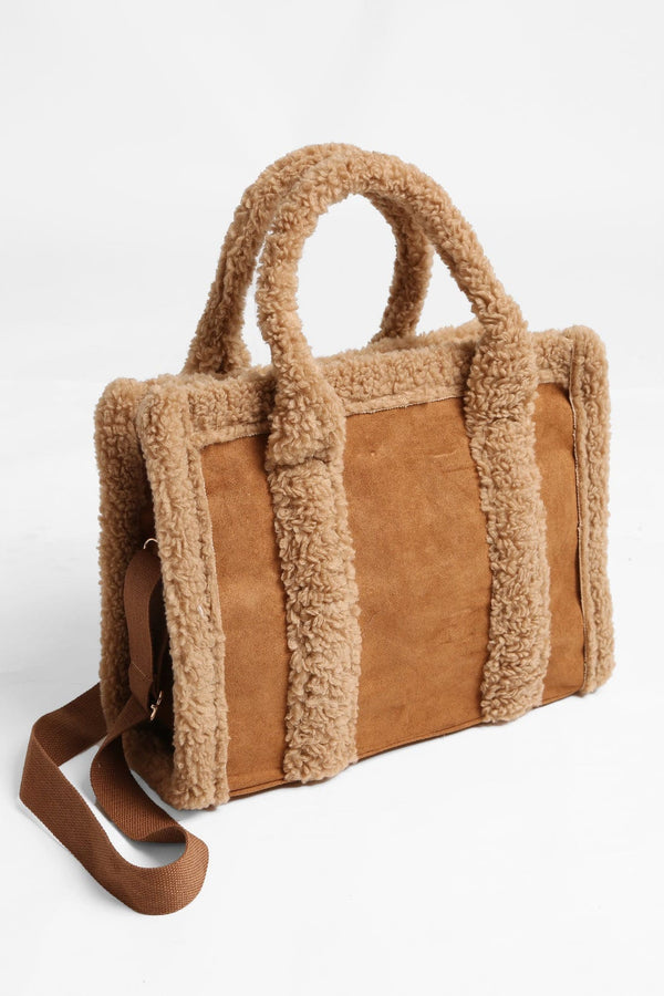 JBG302 Faux Suede and Sherpa Mini Tote/Crossbody Bag - MiMi Wholesale