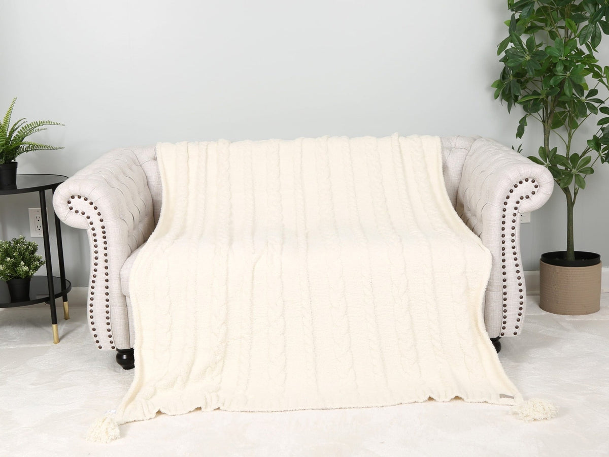 JCL6087 Cable Knit Tassel Throw Blanket - MiMi Wholesale