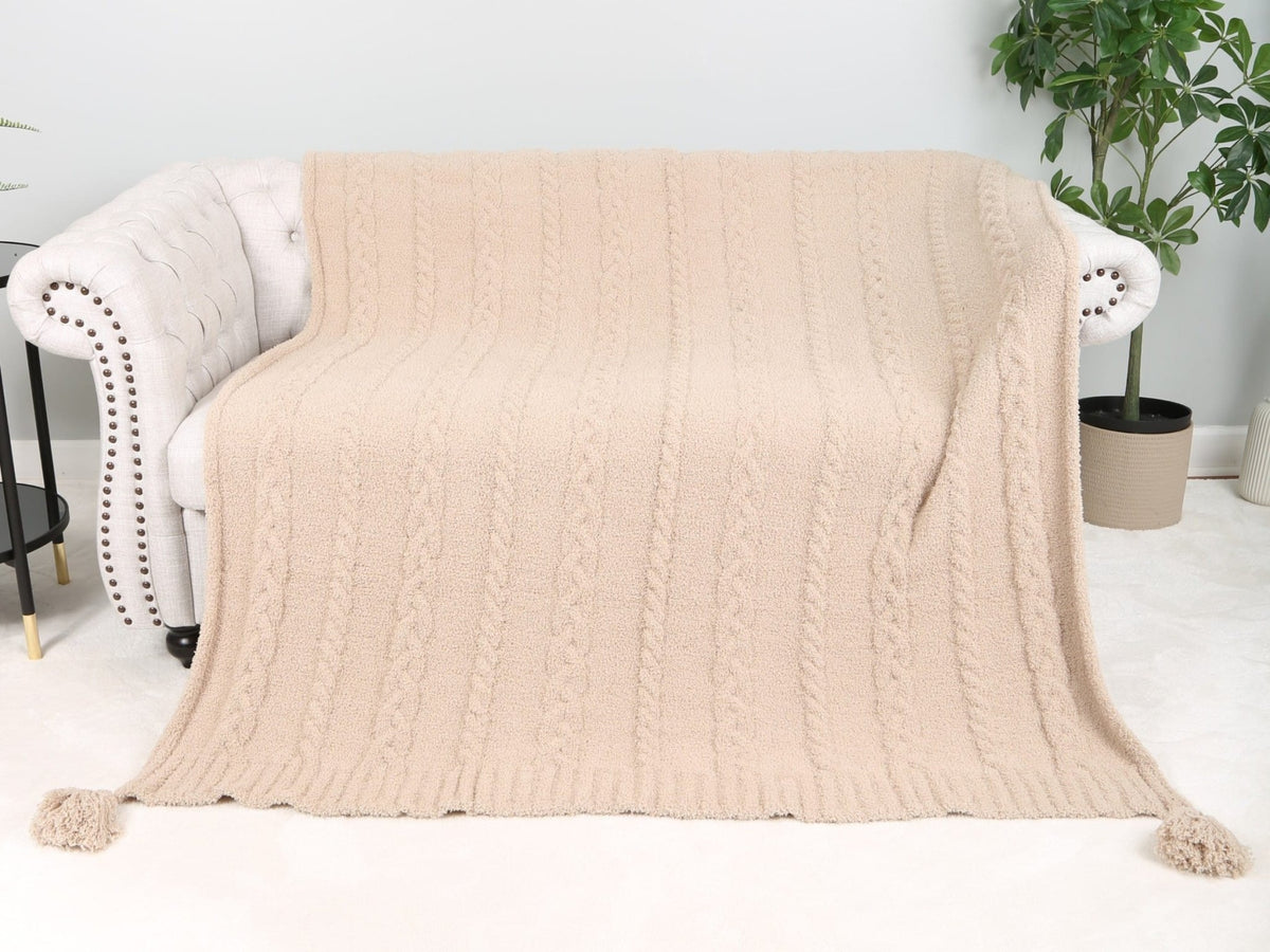 JCL6087 Cable Knit Tassel Throw Blanket - MiMi Wholesale