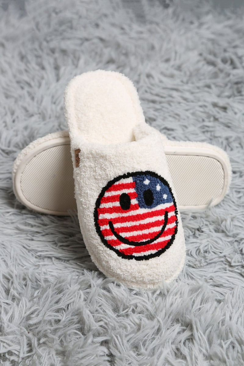 JCL6103 Super Lux American Flag Smiley Slippers - MiMi Wholesale