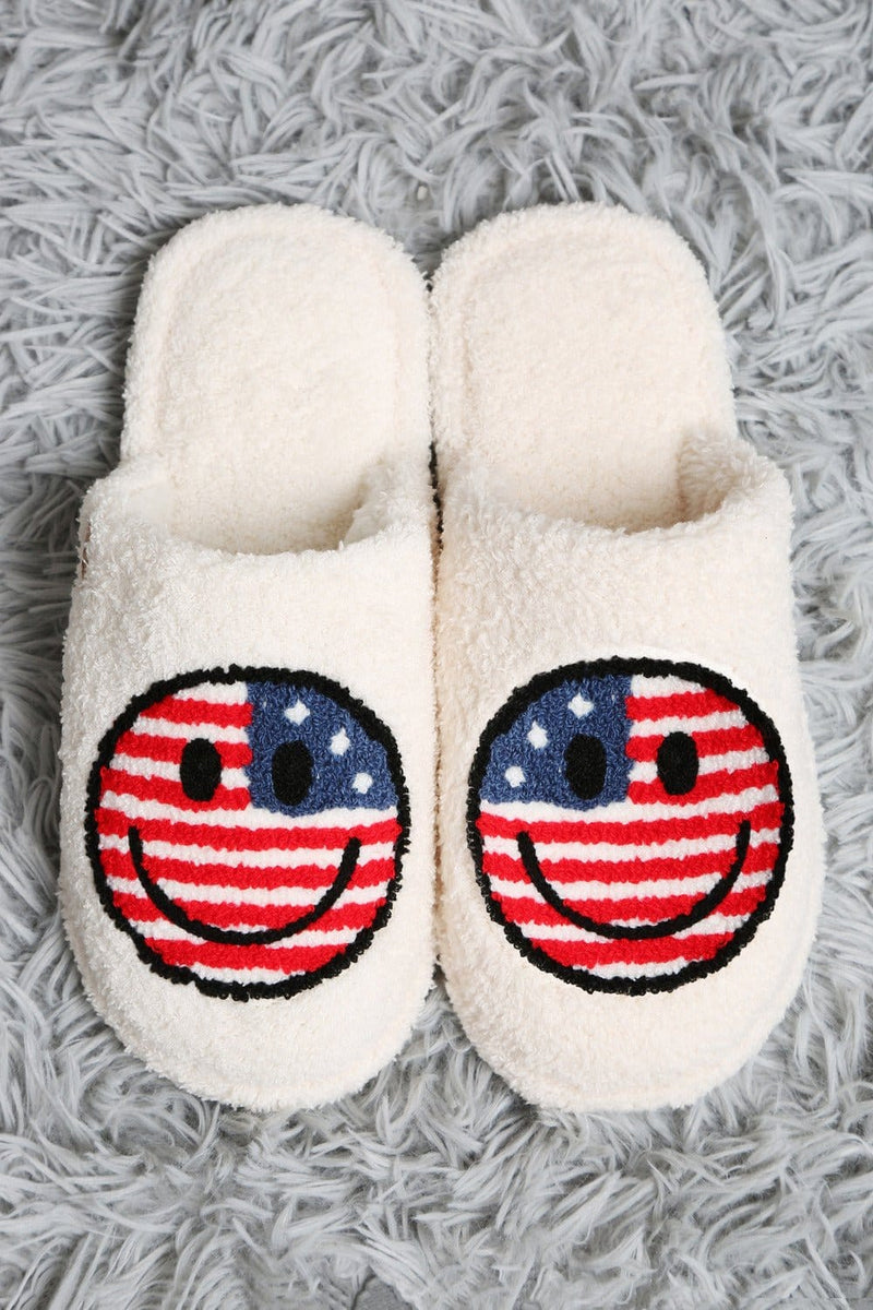 JCL6103 Super Lux American Flag Smiley Slippers - MiMi Wholesale