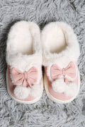 JCL6116 Superlux Faux Suede Fuzzy Bow and Pom Pom Slippers - MiMi Wholesale