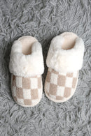 JCL6126 Super Lux Checker Faux Fur Cuff Slippers - MiMi Wholesale