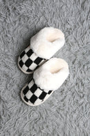 JCL6126 Super Lux Checker Faux Fur Cuff Slippers - MiMi Wholesale