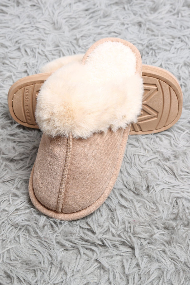 JCL6130 Faux Fur Suede All Day Mule Slippers - MiMi Wholesale
