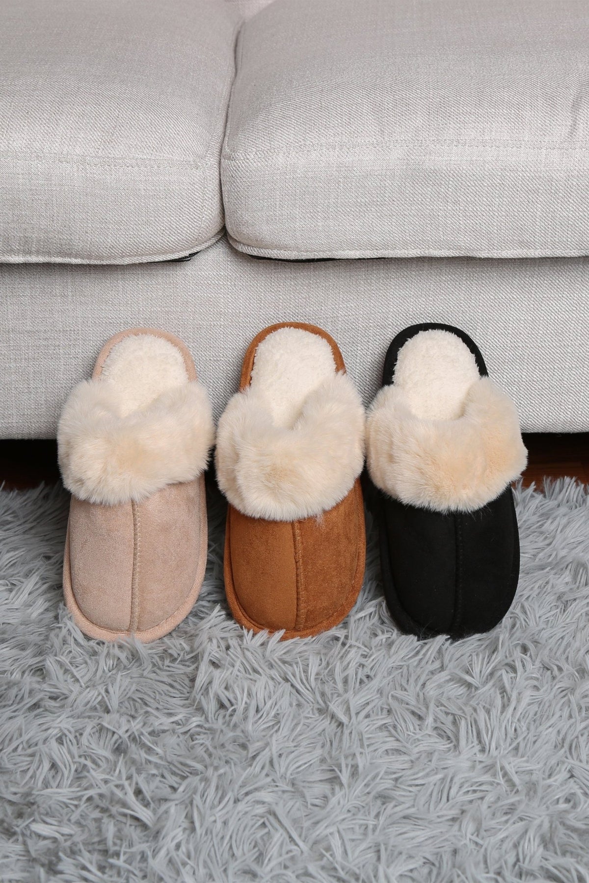 JCL6130 Faux Fur Suede All Day Mule Slippers - MiMi Wholesale