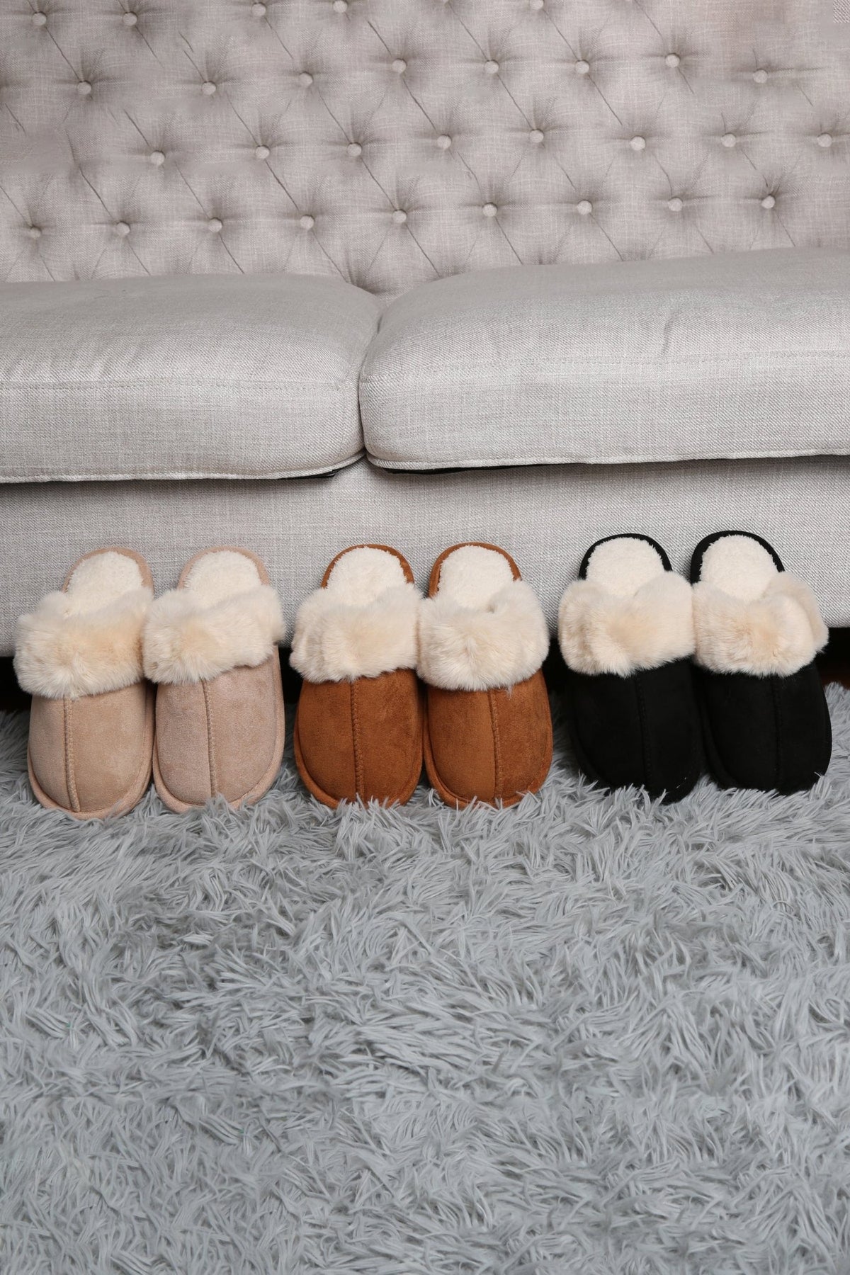JCL6130 Faux Fur Suede All Day Mule Slippers - MiMi Wholesale