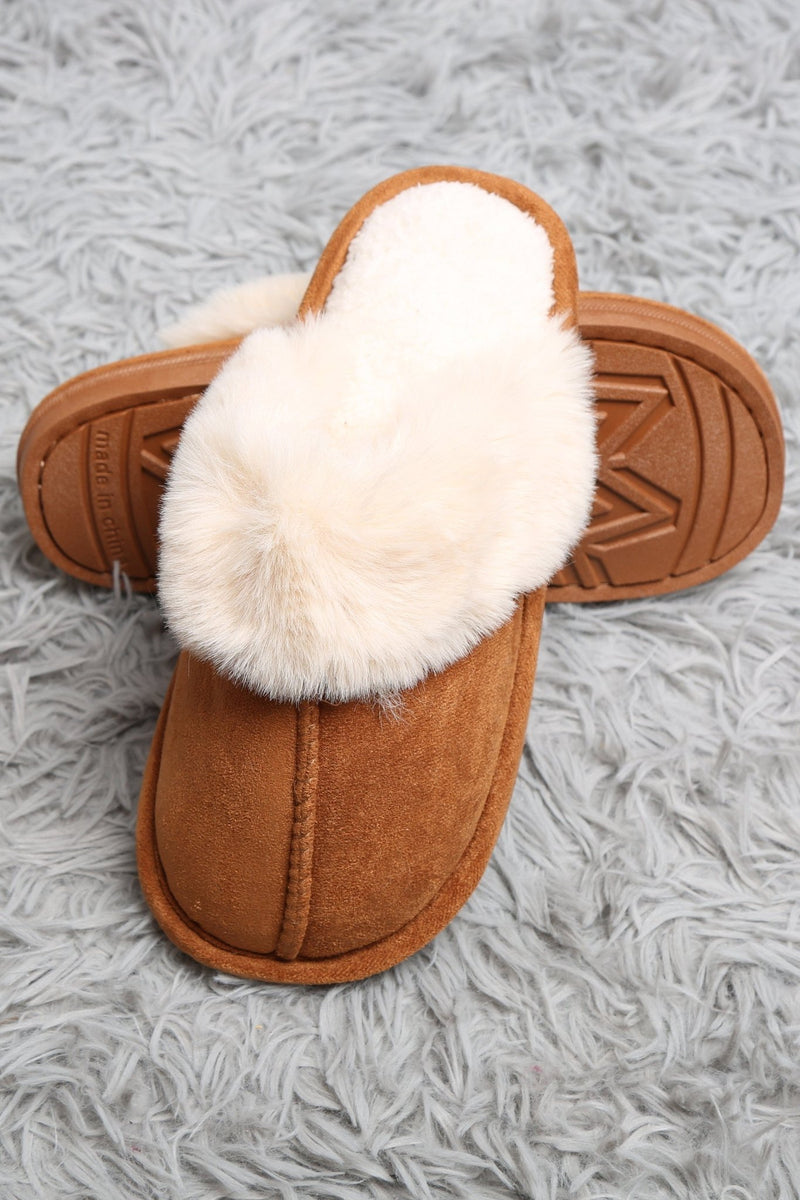 JCL6130 Faux Fur Suede All Day Mule Slippers - MiMi Wholesale