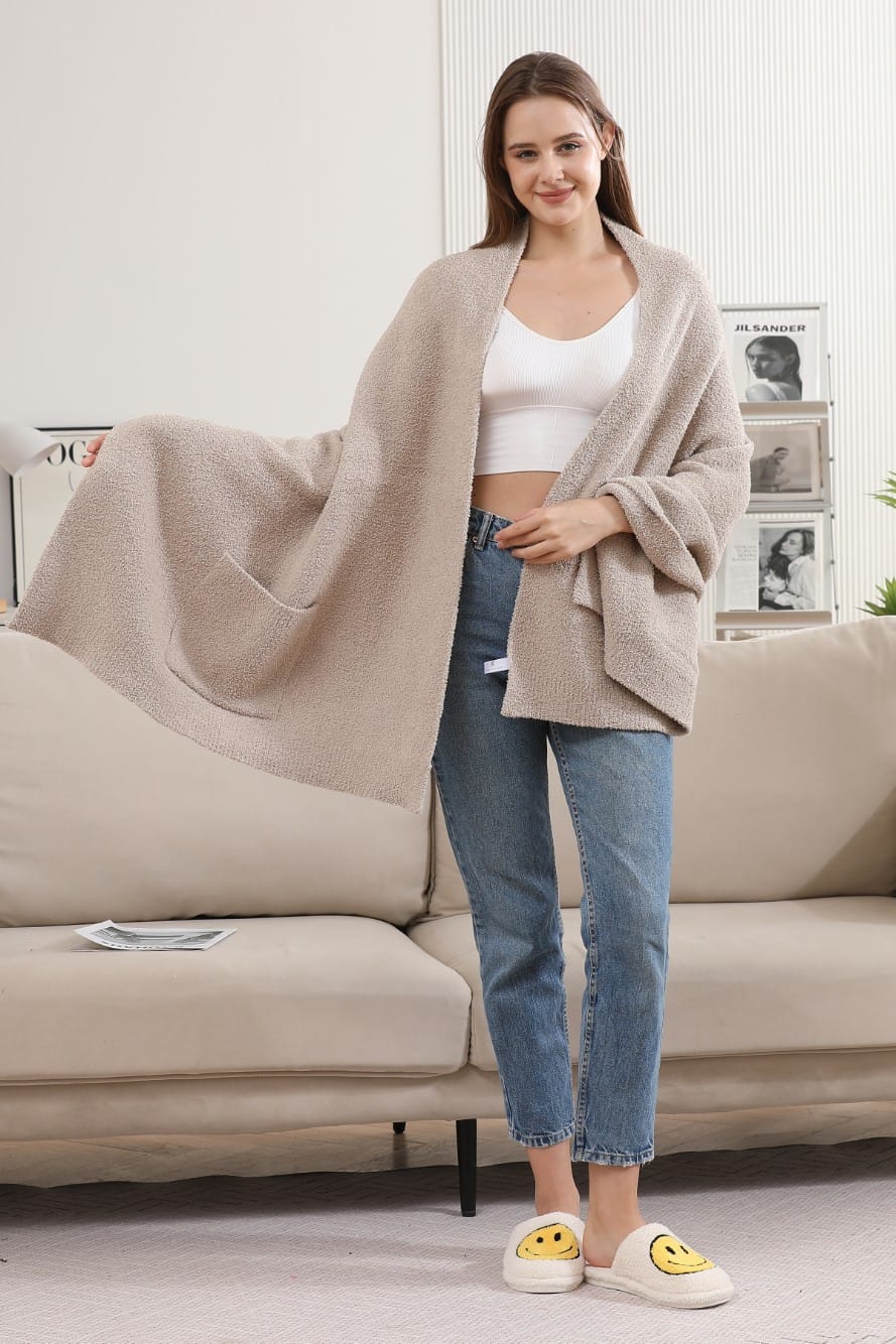 JCL6212 Open Shawl Cardigan with Pockets - MiMi Wholesale