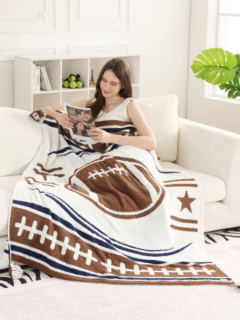 JCL6305-01 Football Tassel Throw Blanket - MiMi Wholesale