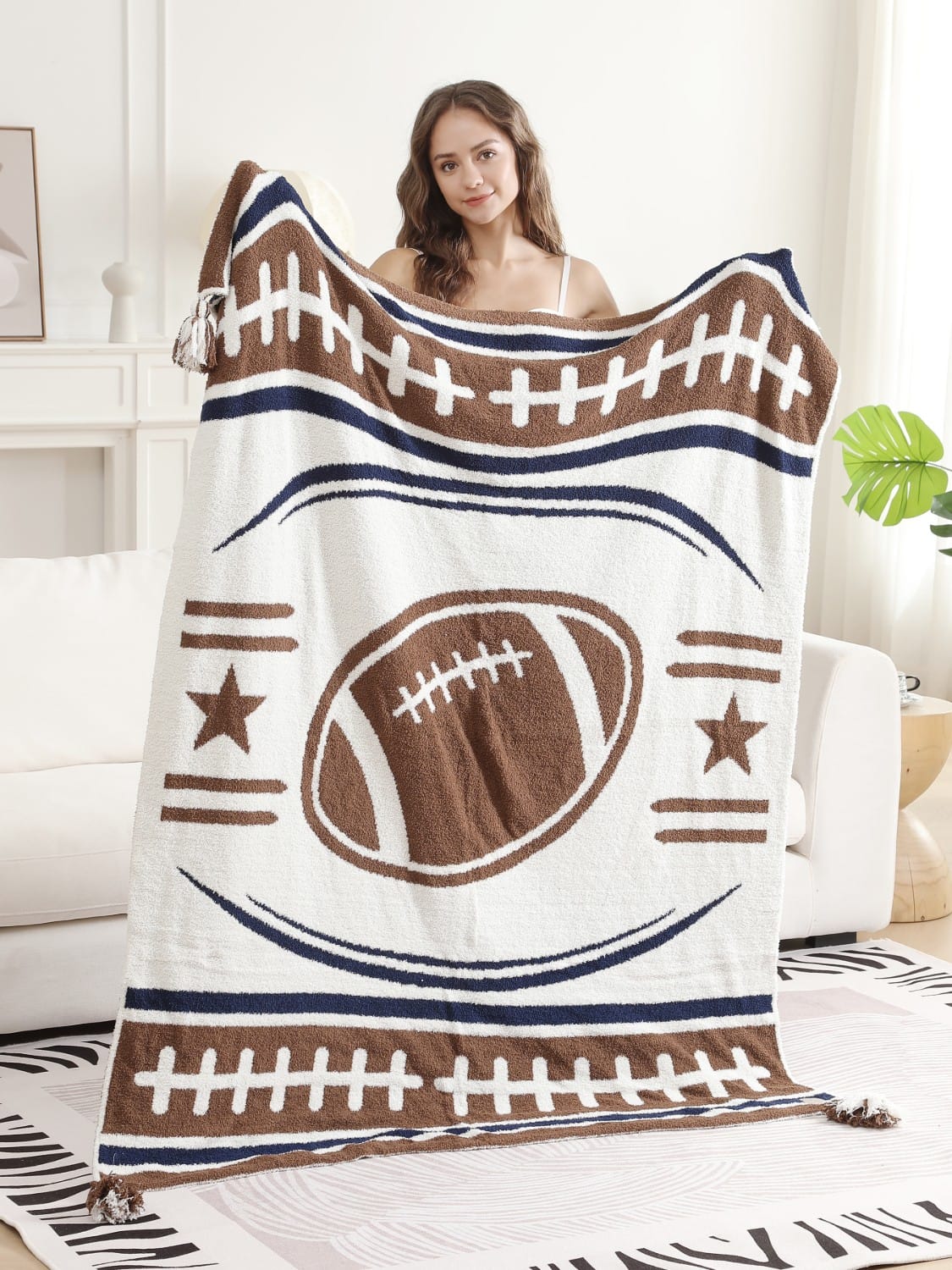 JCL6305-01 Football Tassel Throw Blanket - MiMi Wholesale