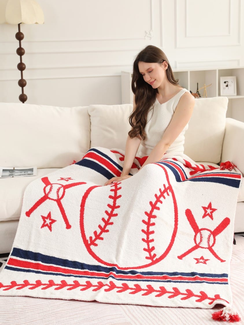 JCL6305-02 Baseball Tassel Throw Blanket - MiMi Wholesale