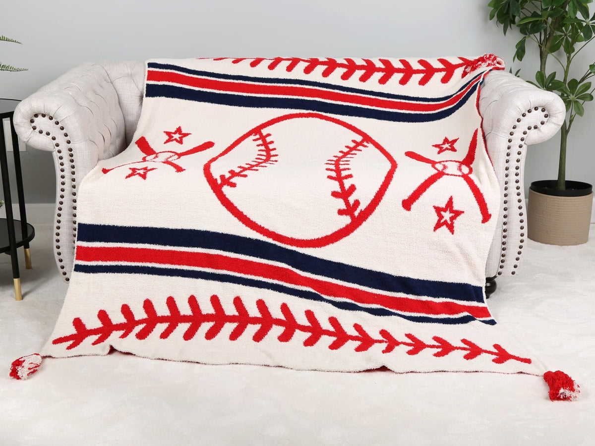 JCL6305-02 Baseball Tassel Throw Blanket - MiMi Wholesale