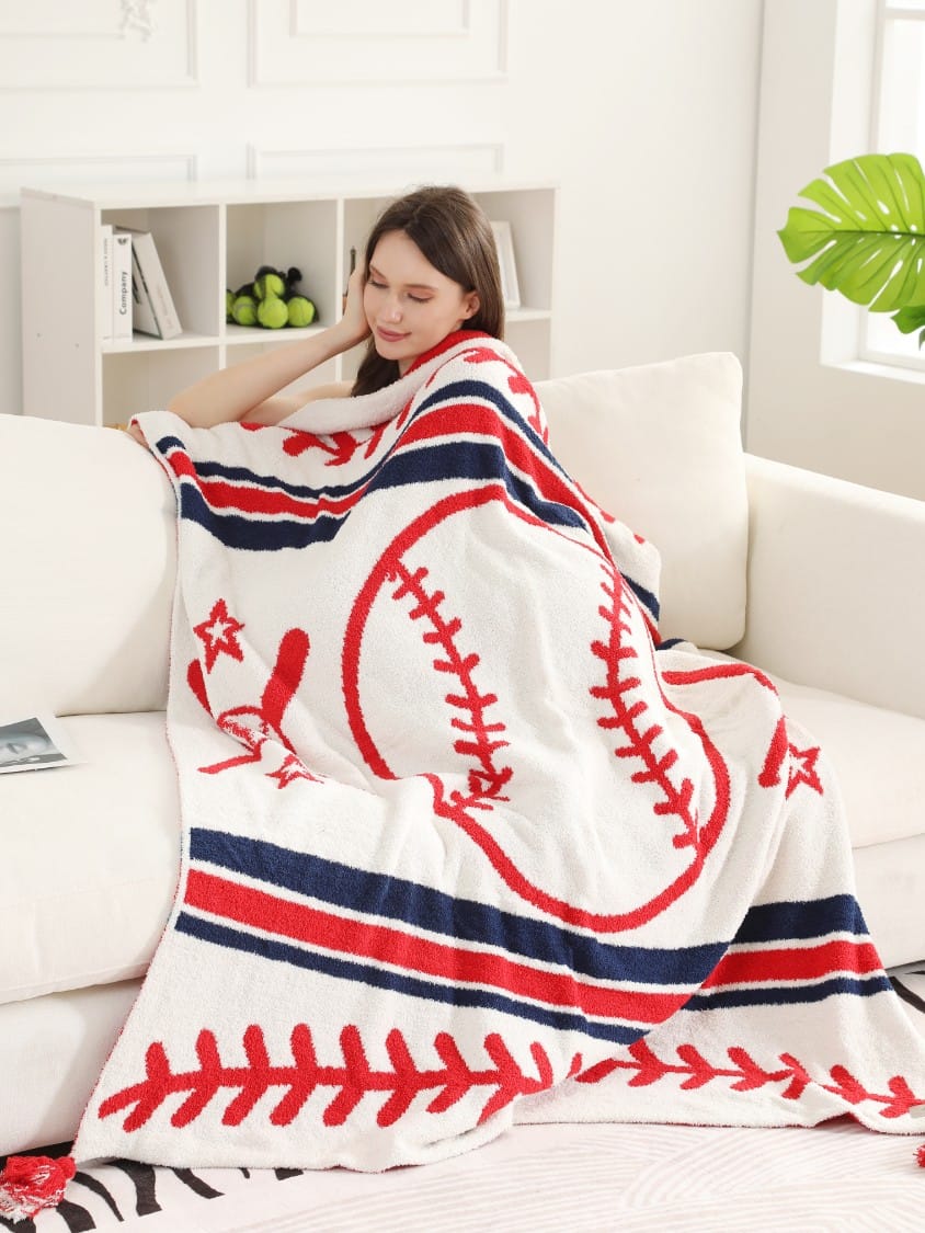 JCL6305-02 Baseball Tassel Throw Blanket - MiMi Wholesale