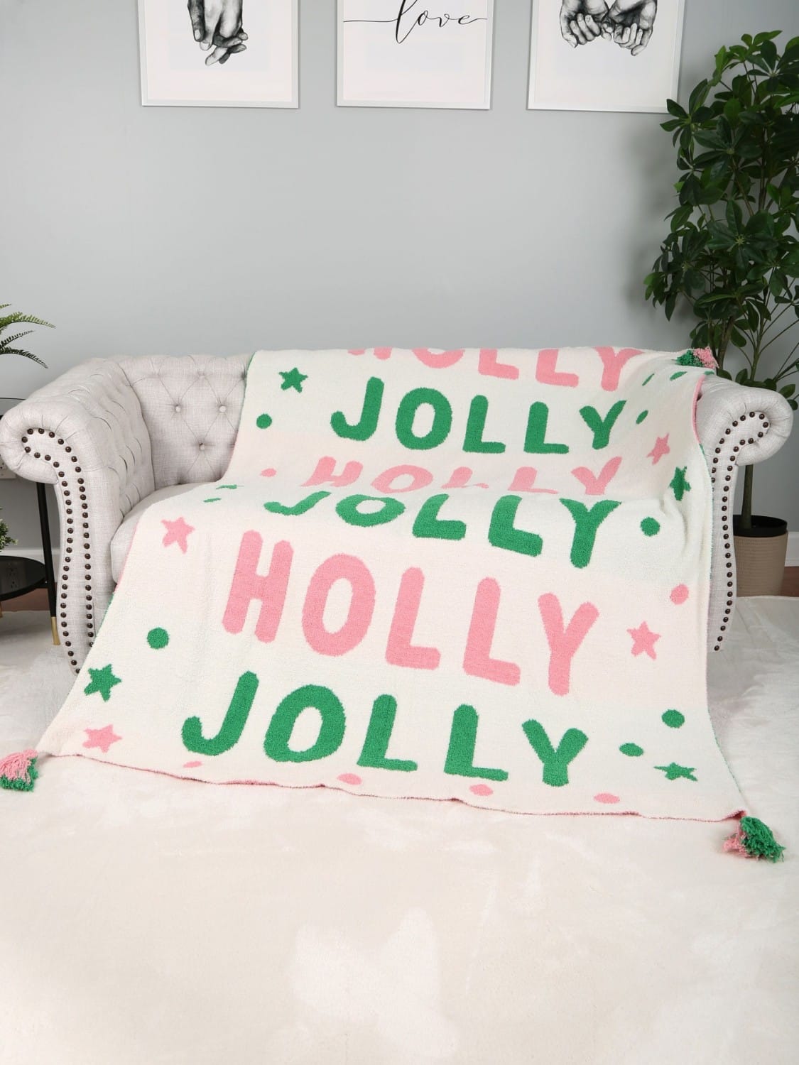JCL6307 Holly Jolly Tassel Throw Blanket - MiMi Wholesale