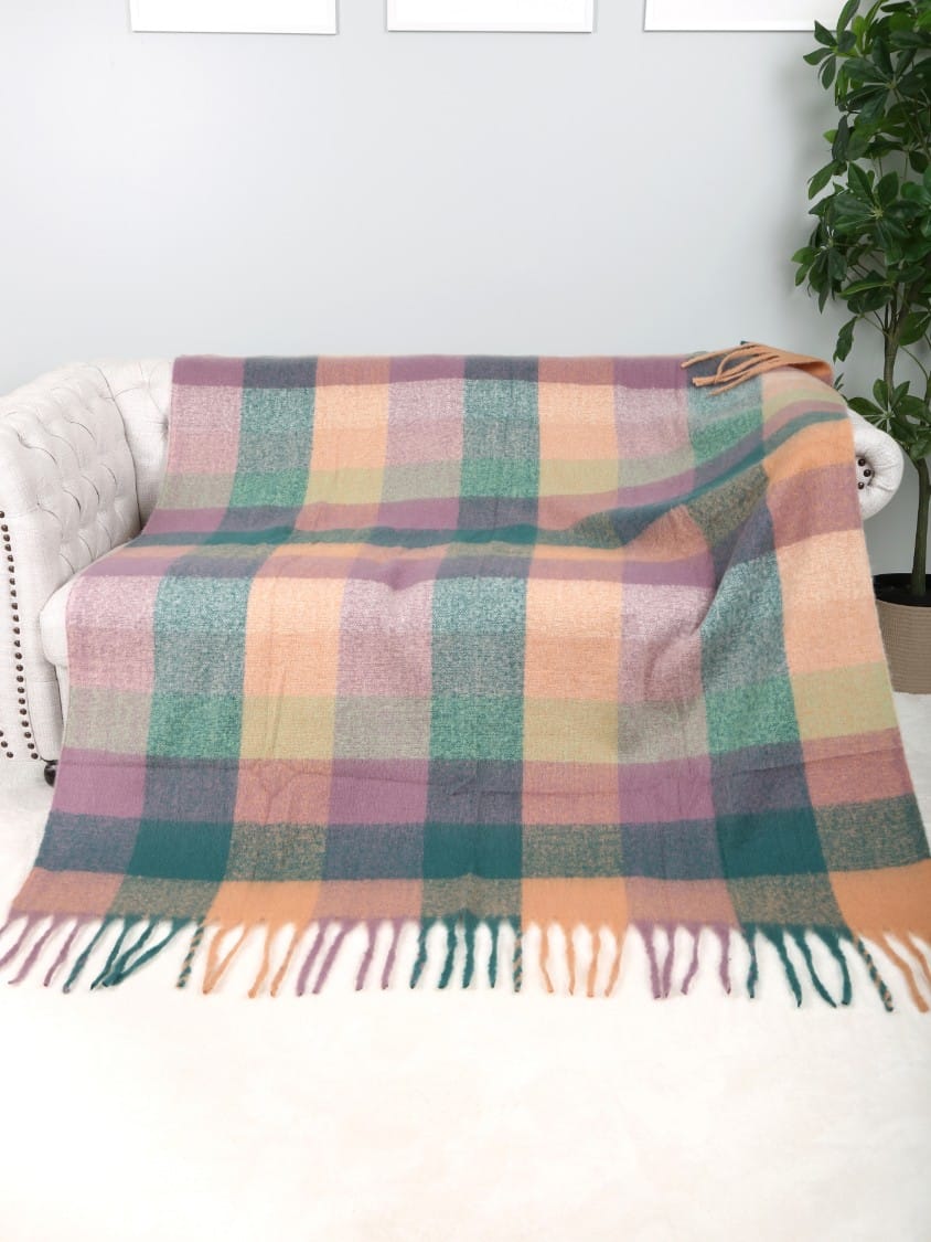 JCL6341 Brushed Plaid Throw Blanket with Fringe - MiMi Wholesale