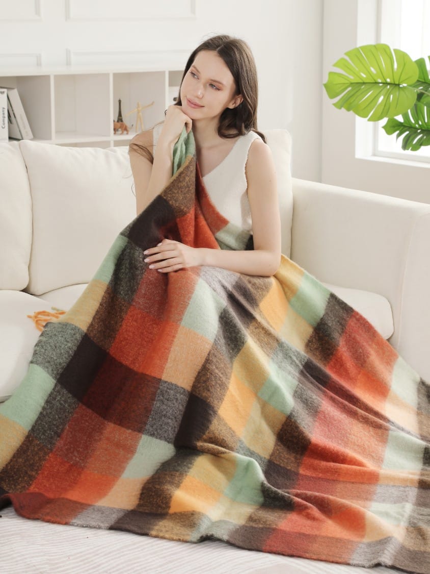 JCL6341 Brushed Plaid Throw Blanket with Fringe - MiMi Wholesale