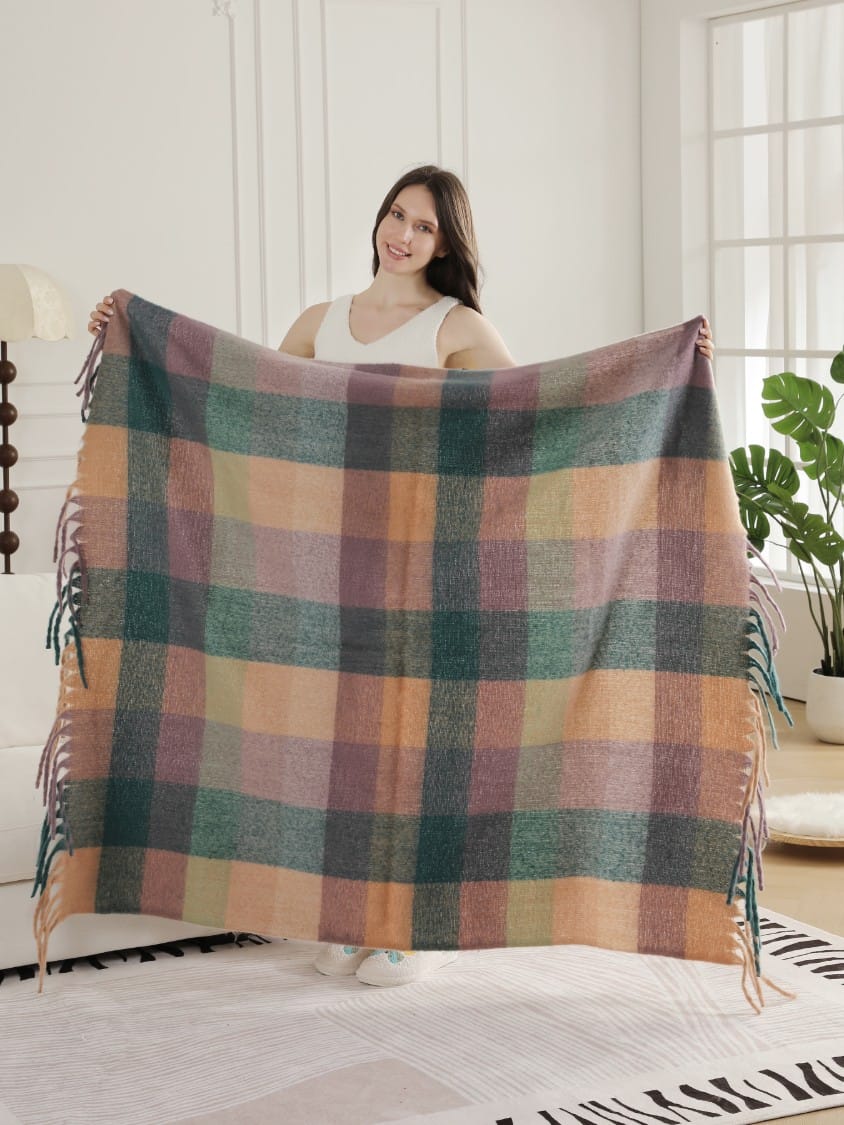 JCL6341 Brushed Plaid Throw Blanket with Fringe - MiMi Wholesale