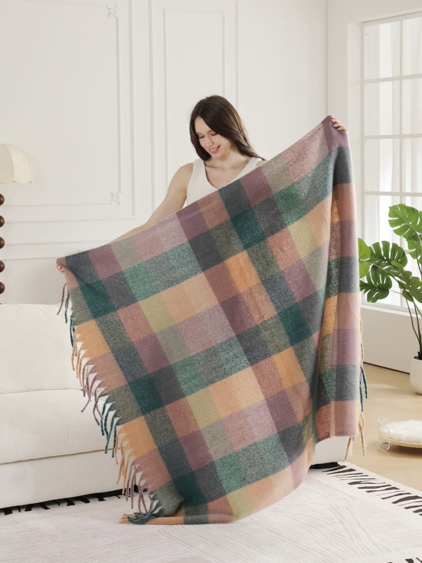 JCL6341 Brushed Plaid Throw Blanket with Fringe - MiMi Wholesale