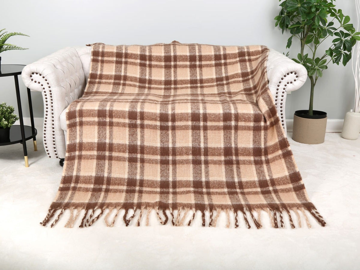 JCL6341 Brushed Plaid Throw Blanket with Fringe - MiMi Wholesale
