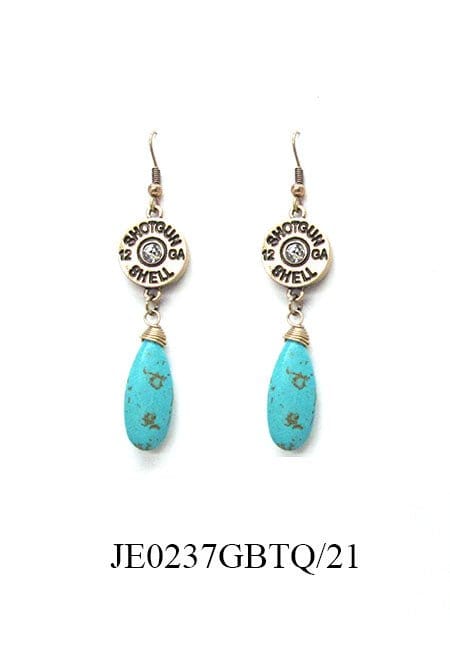 JE0237 Shotgun Shell Turquoise Dangle Earrings - MiMi Wholesale