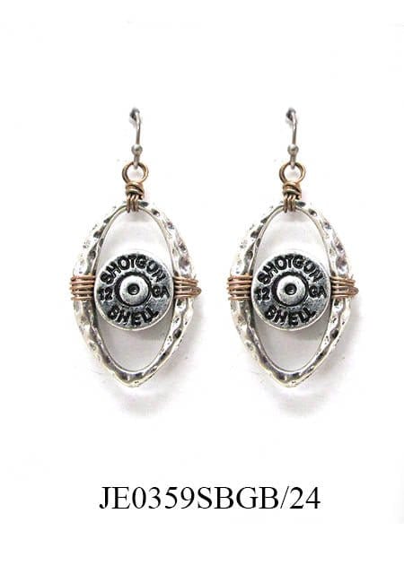 JE0359 Shotgun Shell Oval Dangle Earrings - MiMi Wholesale