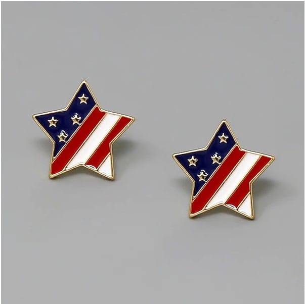 JE23085 Star American Flag Stud Earrings - MiMi Wholesale
