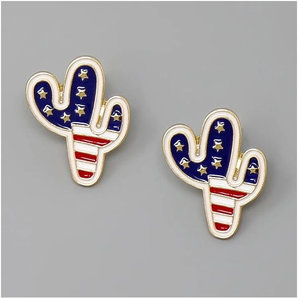 JE23088 Cactus American Flag Stud Earrings - MiMi Wholesale