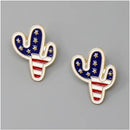 JE23088 Cactus American Flag Stud Earrings - MiMi Wholesale