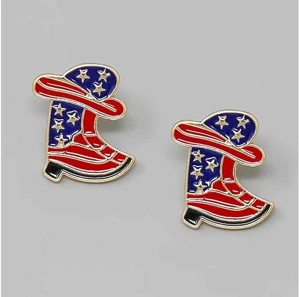 JE23089 Boots American Flag Stud Earrings - MiMi Wholesale