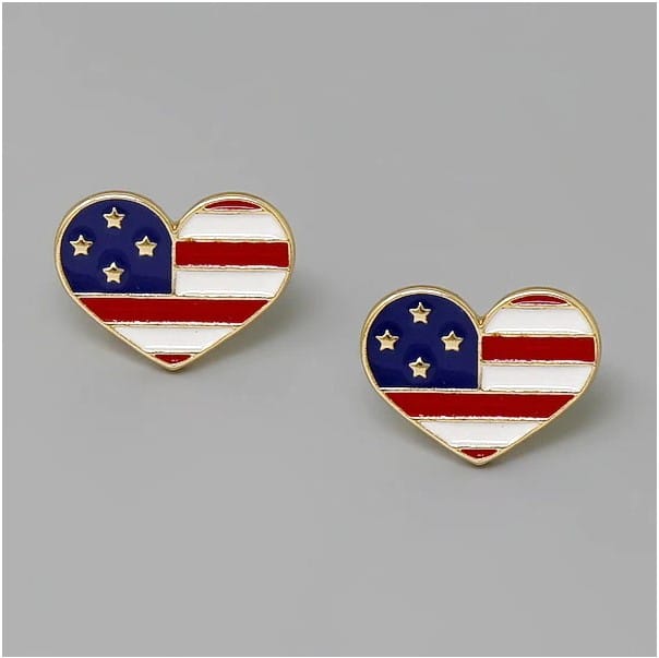 JE23091 Heart American Flag Stud Earrings - MiMi Wholesale