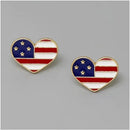 JE23091 Heart American Flag Stud Earrings - MiMi Wholesale