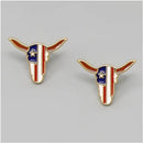 JE23097 Longhorn American Flag Stud Earrings - MiMi Wholesale