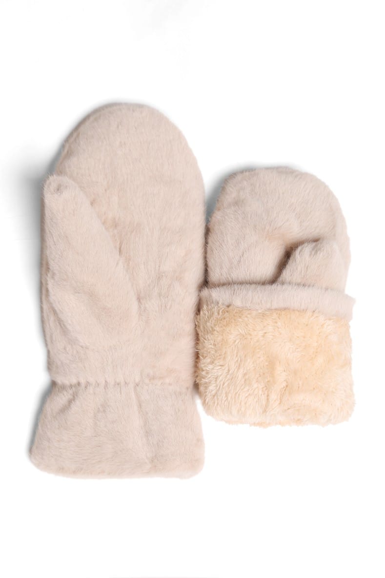 JG905 Solid Faux Fur Mittens - MiMi Wholesale
