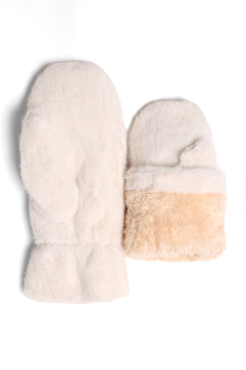 JG905 Solid Faux Fur Mittens - MiMi Wholesale