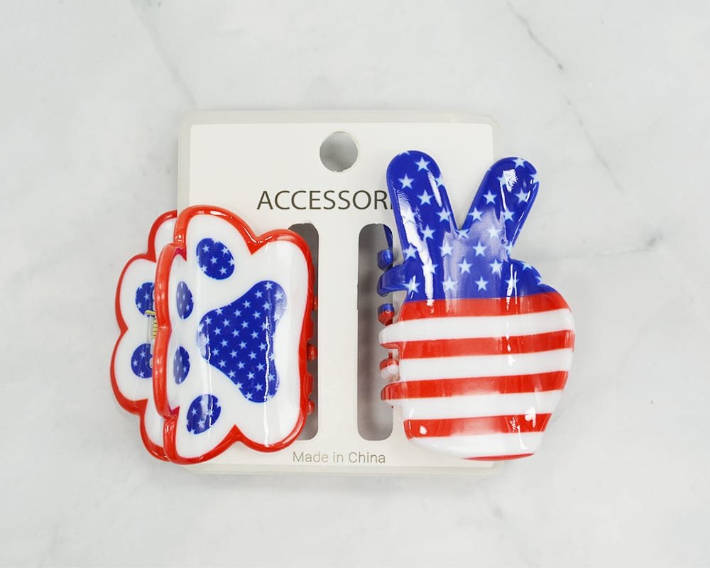 JHB1161 American Flag Paw Peace Sign Hairclip - MiMi Wholesale