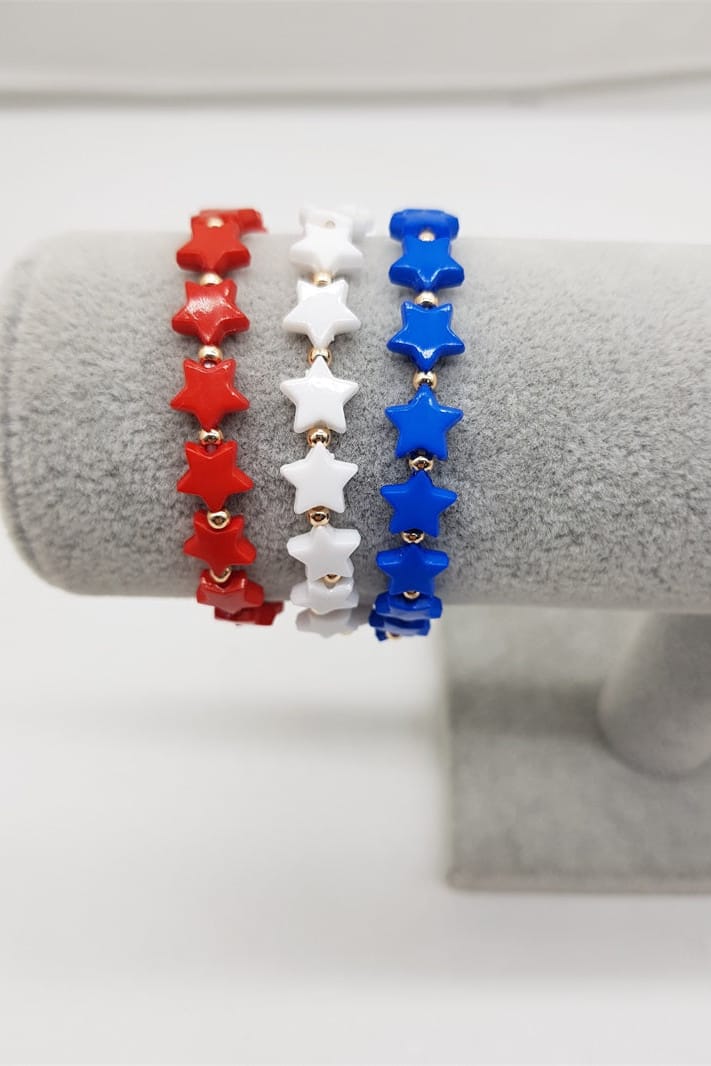 JKB2071 Americana Star Bead 3 Piece Bracelet Set - MiMi Wholesale