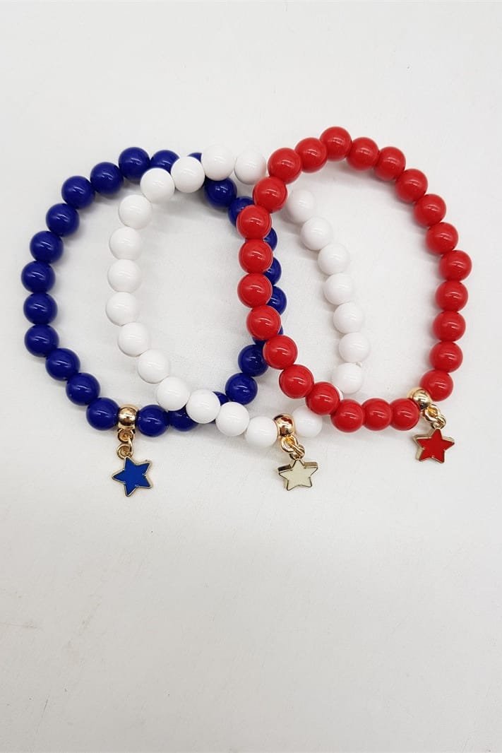 JKB2072 Americana Beaded Red White Blue Bracelet Set - MiMi Wholesale