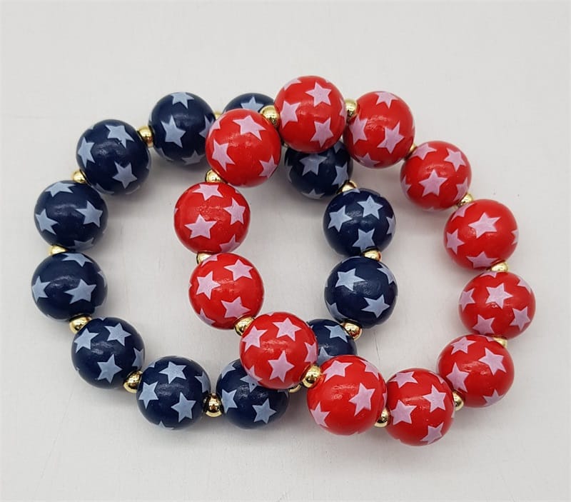 JKB2100 Americana Wooden Ball Stretch Bracelet Set - MiMi Wholesale