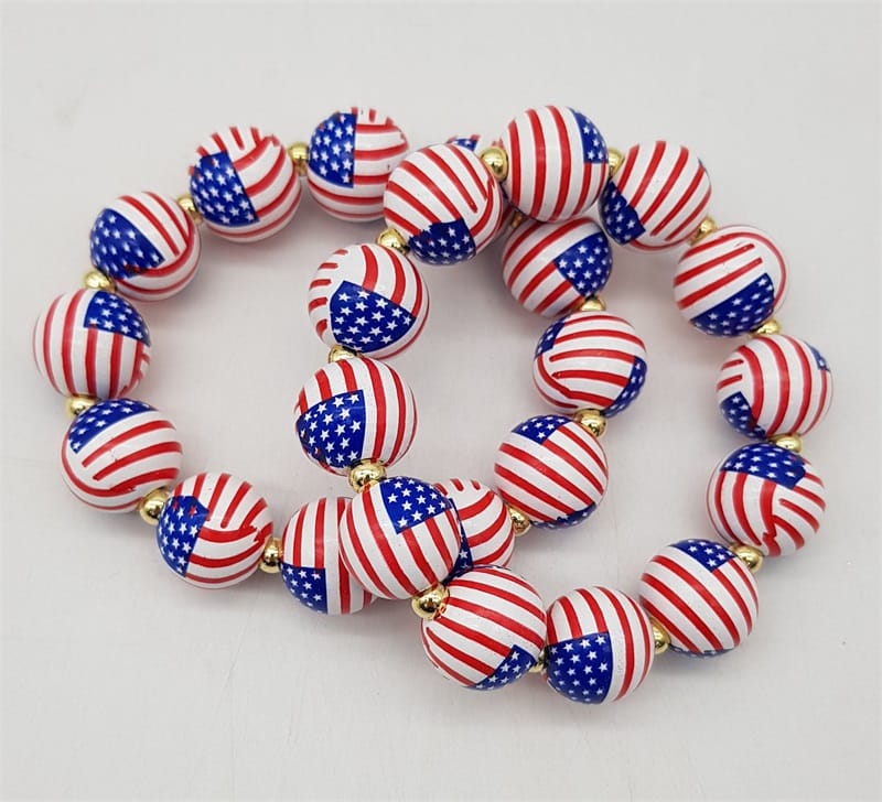 JKB2100 Americana Wooden Ball Stretch Bracelet Set - MiMi Wholesale