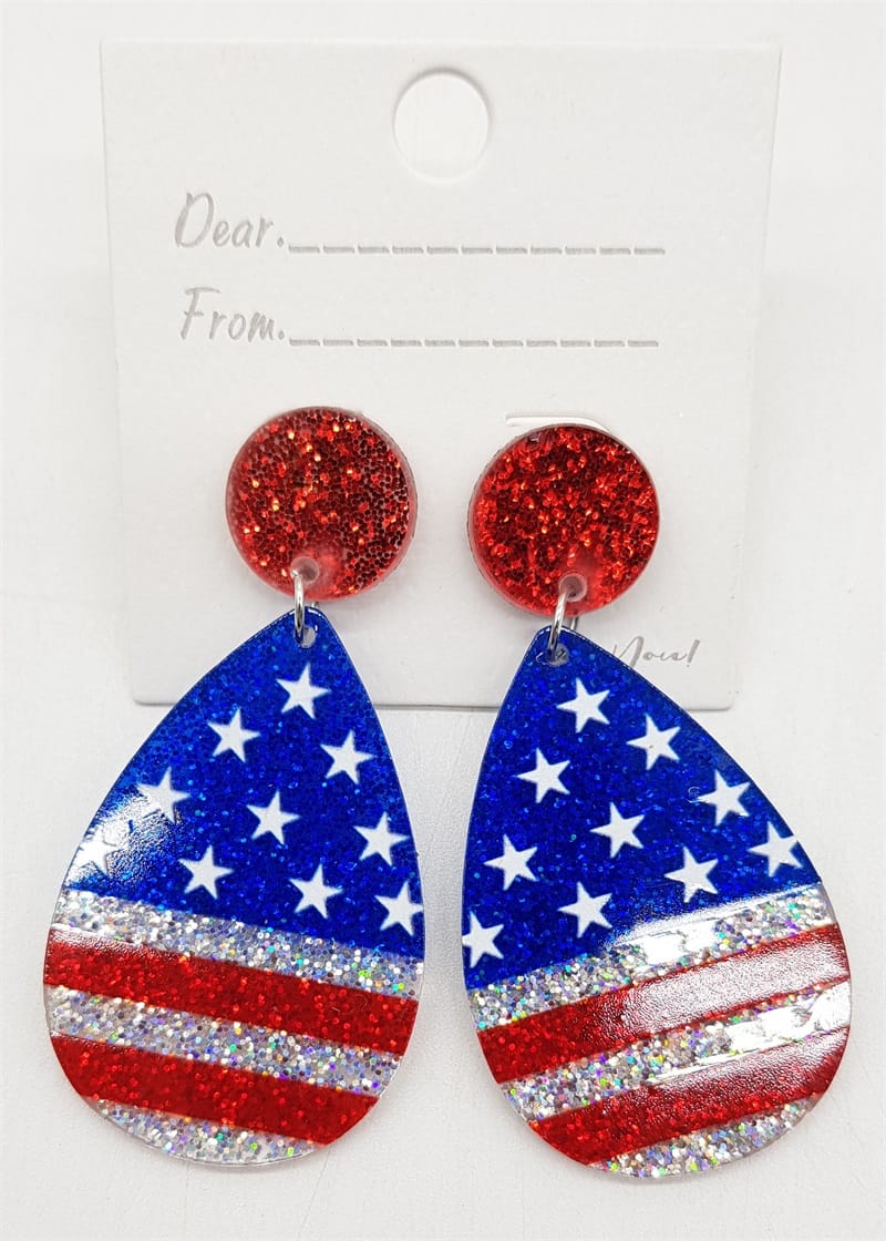 JKE2225 Americana Flag Acetate Earrings - MiMi Wholesale