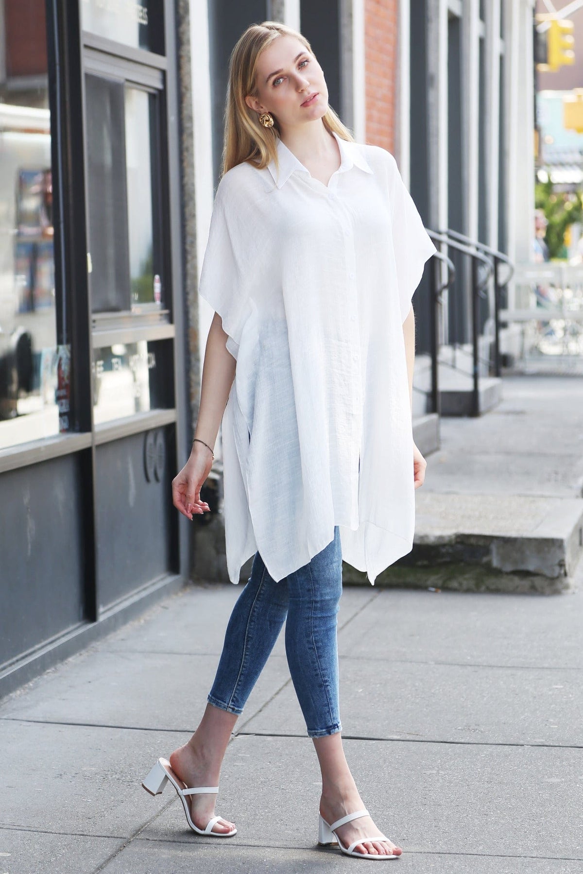 JP5009 Oversized Long Sleeveless Button Up Shirt - MiMi Wholesale